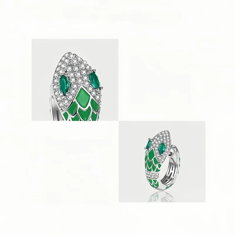 Sterling Silver Green Zircon Snake Clip Earrings for Women