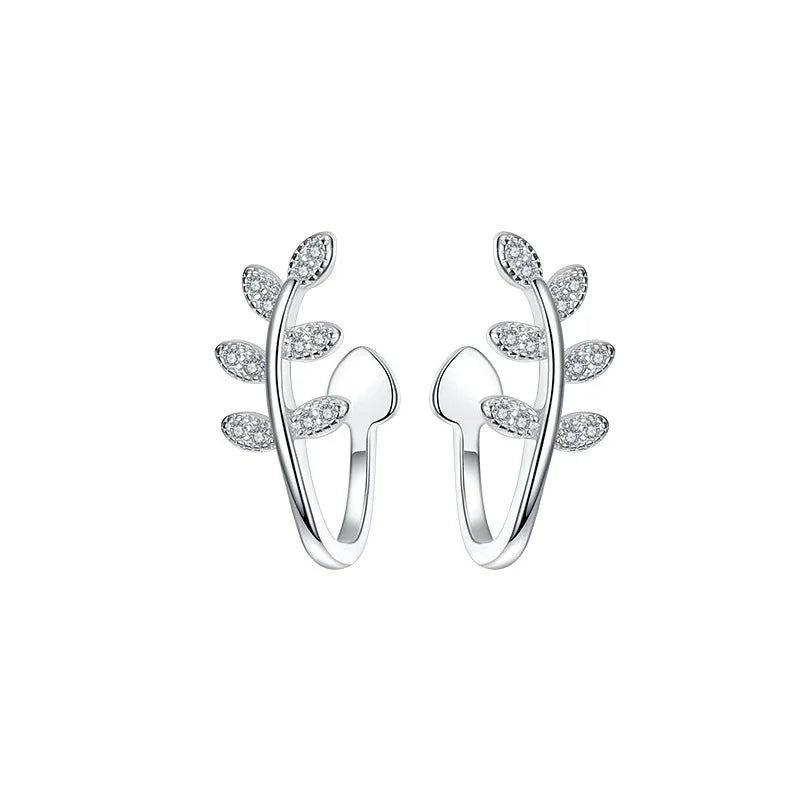 925 Silver Leaf Clip Earrings for Women