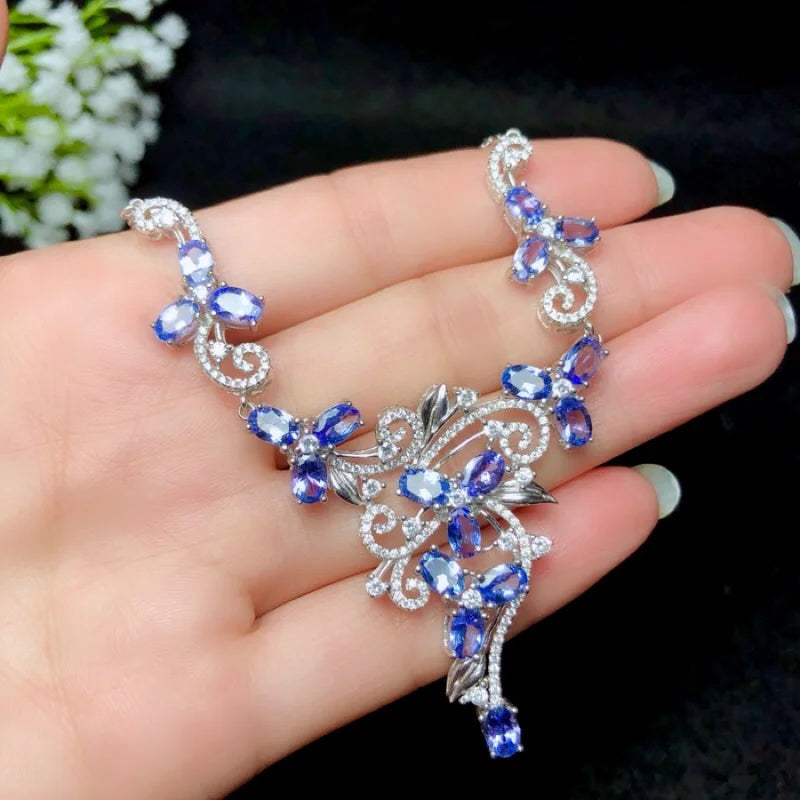 925 Sterling Silver Tanzanite Necklace for Women