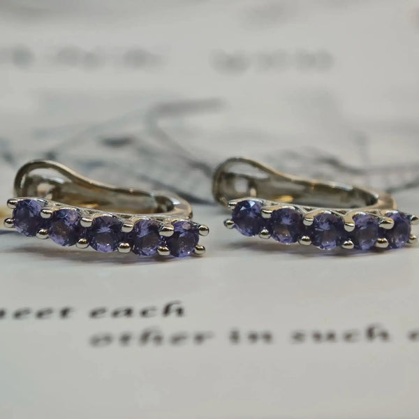 925 Sterling Silver Tanzanite Round Earrings for Women