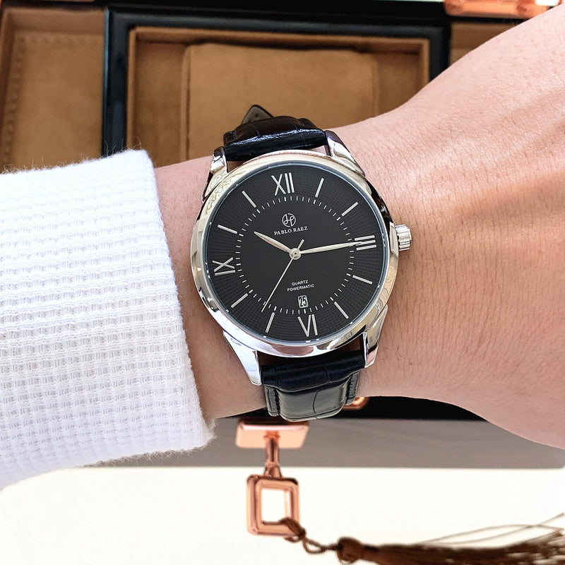 Luxury Casual Leather Quartz Wristwatch for Men