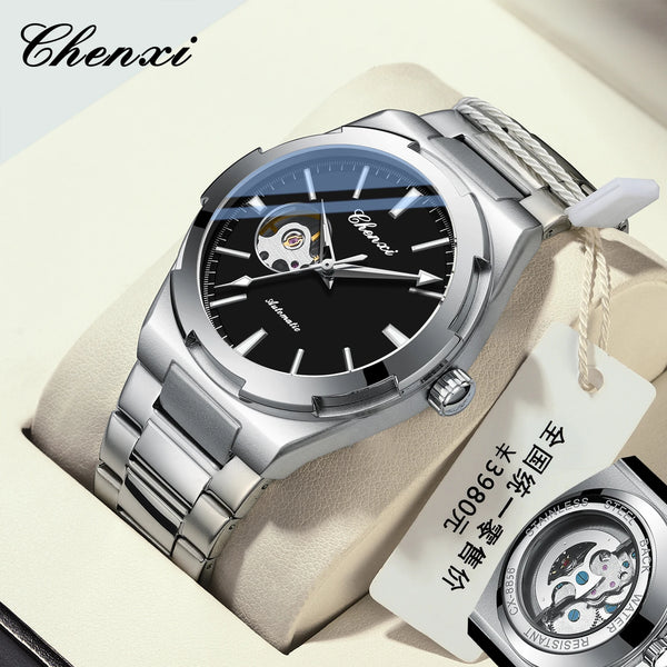 Stainless Steel Automatic Mechanical Hollow Skeleton Watch for Men