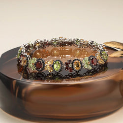 925 Sterling Silver Rhodolite Peridot Citrine Bracelet for Women