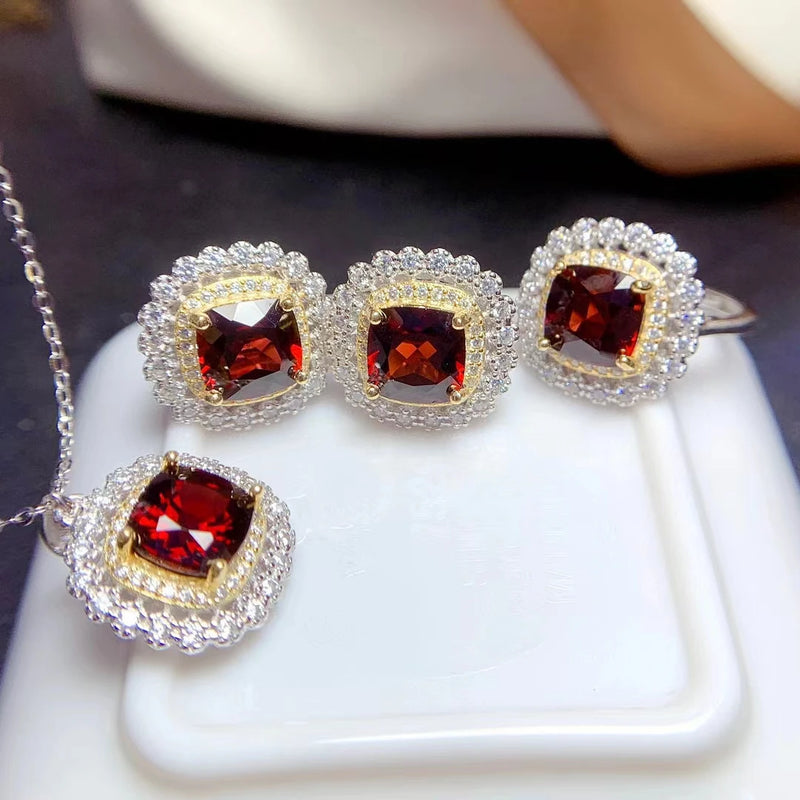 925 Sterling Silver Mozambique Garnet Jewelry Set for Women