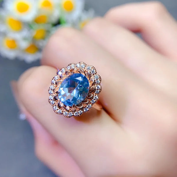 Sterling Silver Blue Topaz Ring for Women