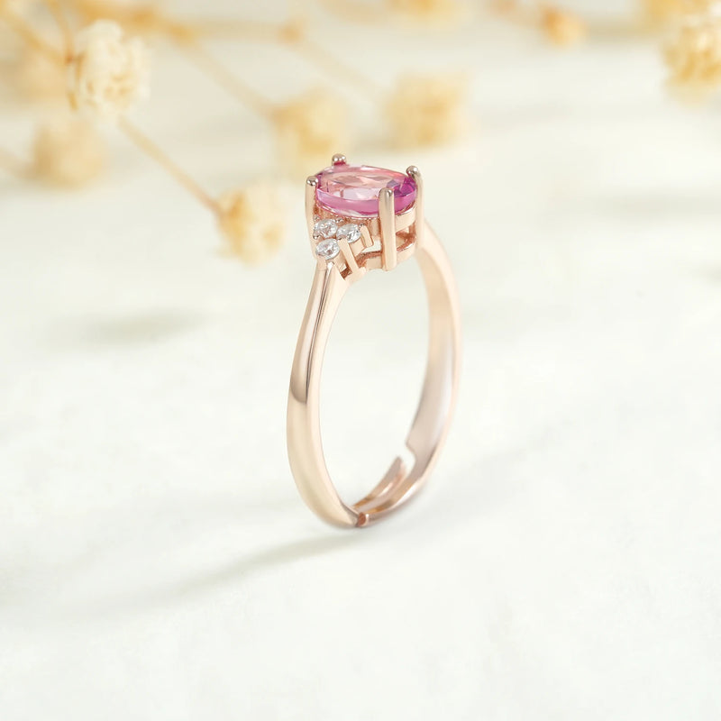 925 Sterling Silver Pink Topaz Adjustable Ring for Women