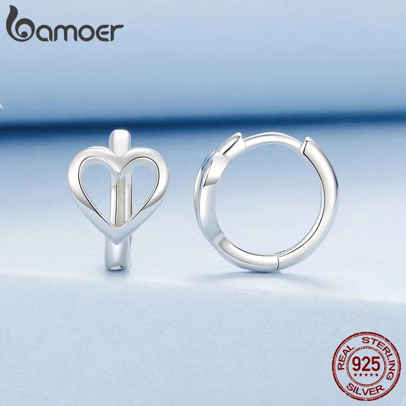 Sterling Silver Heart Hoop Earrings for Women