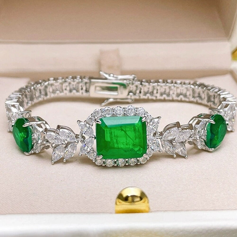 Sterling Silver Lab Emerald Tennis Bracelet for Women