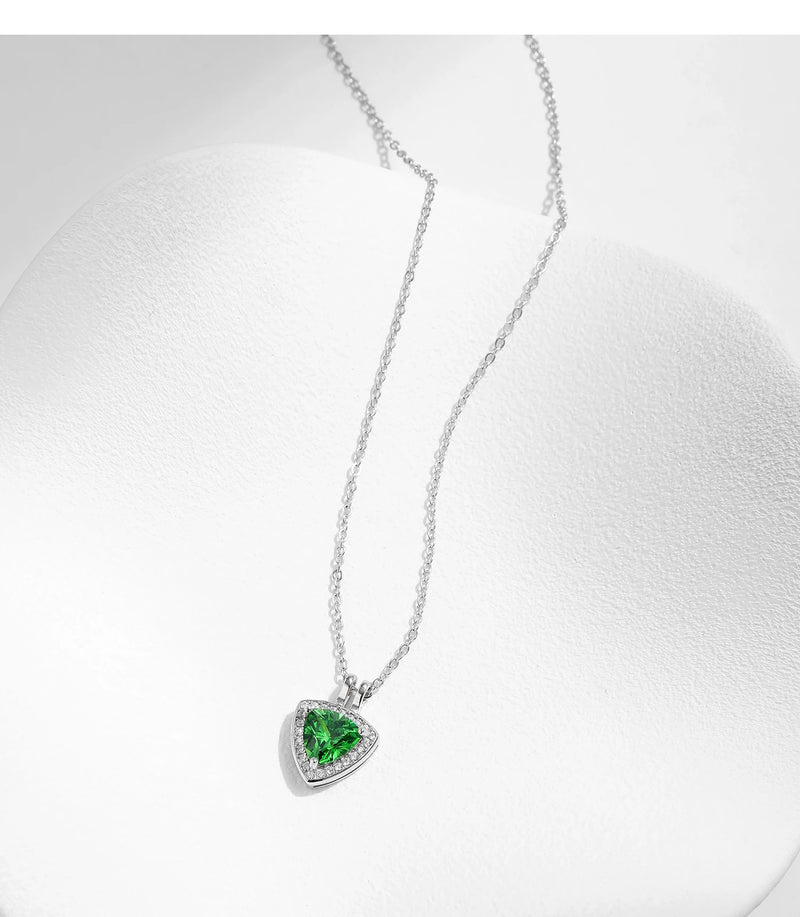 925 Sterling Silver Triangle Green CZ Pendant Necklace for Women