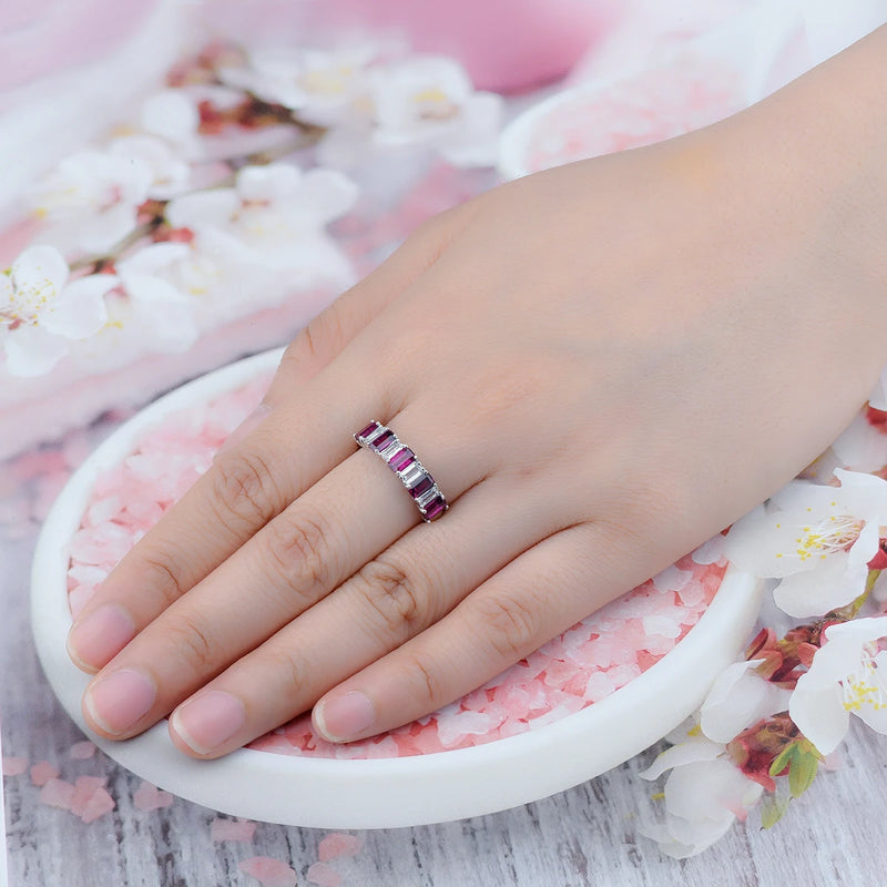 Sterling Silver Rhodolite Garnet and White Topaz Octagon Cut Ring for Women