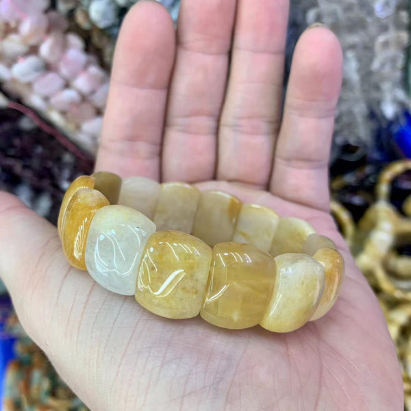 Yellow Jade Stone Beads Bracelet Natural Gemstone Jewelry Bangle For Woman For Gift Wholesale !