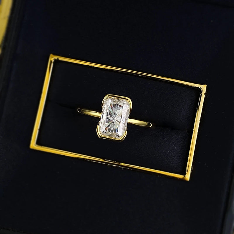 18K Gold Plated 925 Sterling Silver Ring with 6*9mm Radiant Cut High Carbon Diamond Gems