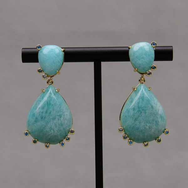 Gold Plated Amazonite Teardrop Dangle Earrings for Women