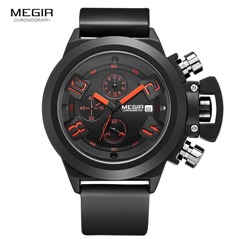 Silicon Silicone Sport Quartz Analog Chronograph Watch for Men with Calendar.