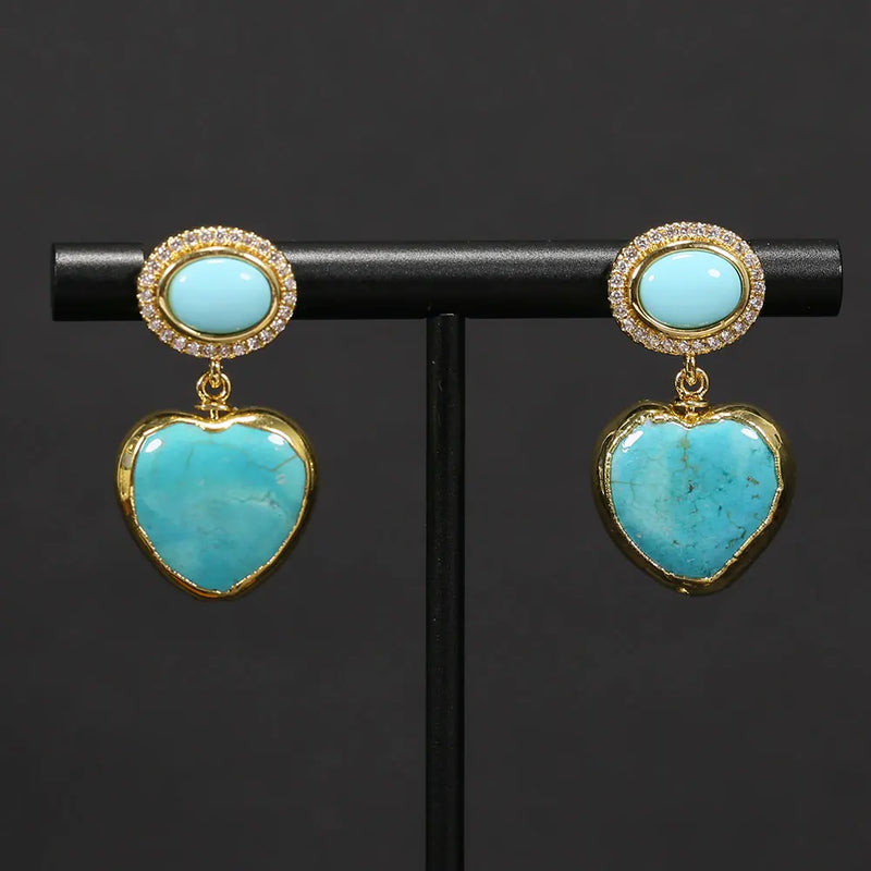 24K Gold Plated Turquoise Smooth Heart Stud Earrings for Women