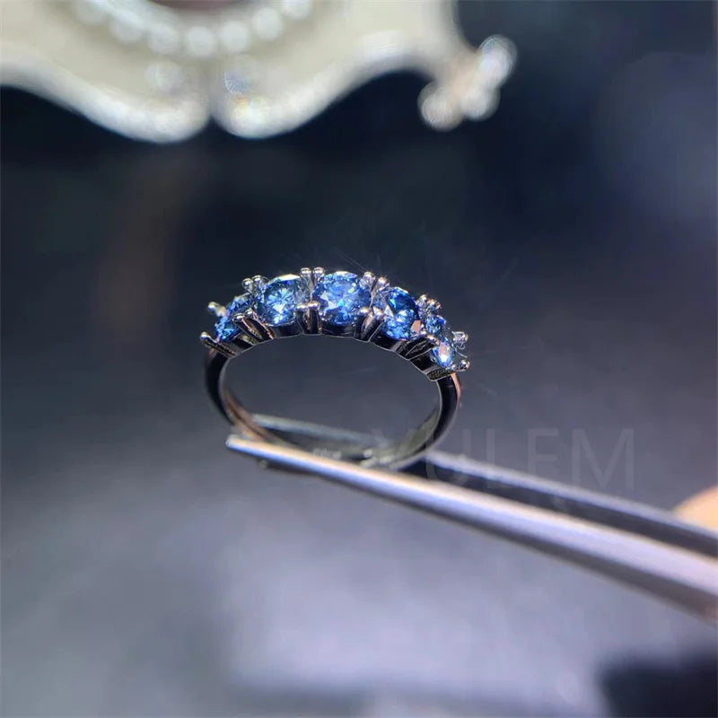 925 Sterling Silver Blue Moissanite Ring for Women