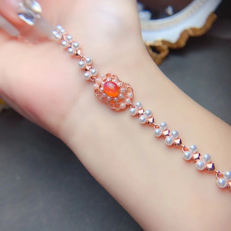 925 Sterling Silver Fire Opal Bracelet for Women