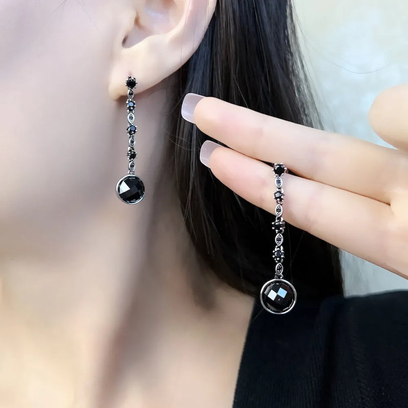 925 Sterling Silver Black Star Drop Earrings for Women