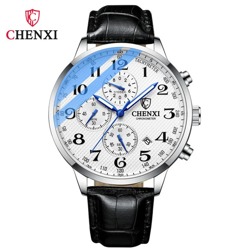 Stainless Steel Leather Chronograph Watch for Men