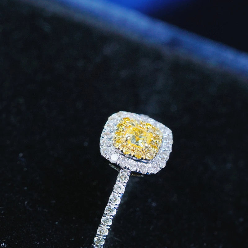 18K White Gold 0.55 Carat Yellow Diamond Square Design Ring for Women