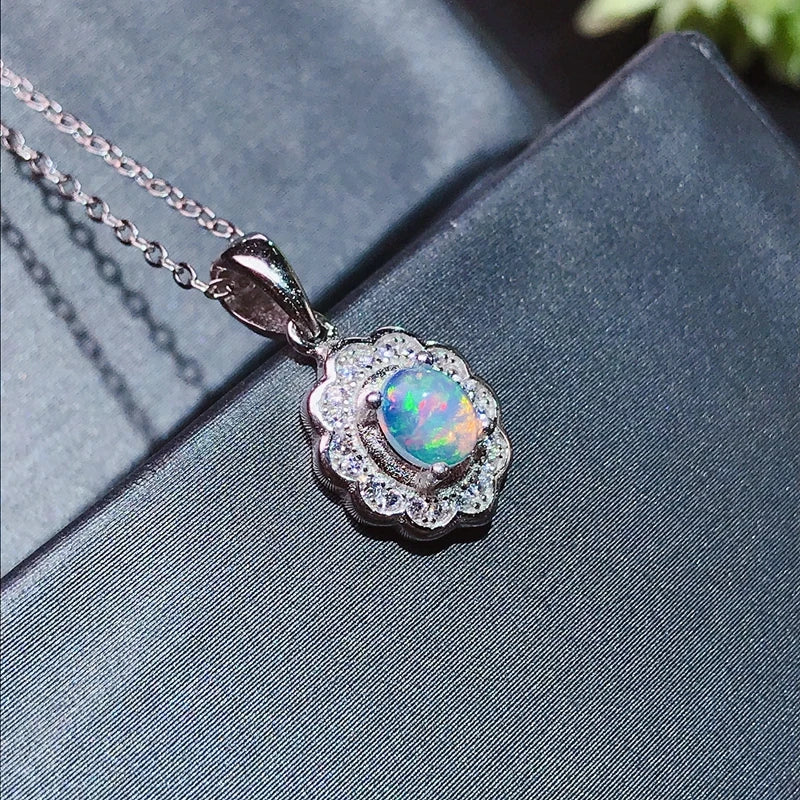 925 Silver Opal Necklace, Small and Exquisite, from Australian Mining Area