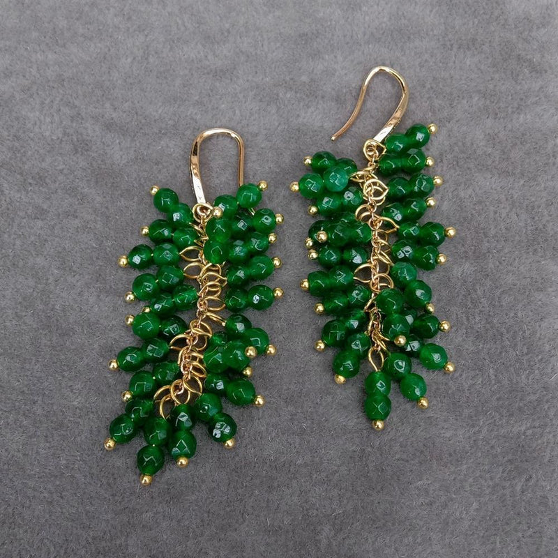Y.YING Green Jade Earrings Long Drop Hook Earrings Jewelry For Women Wedding Earrings