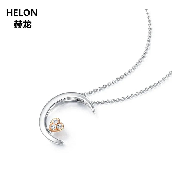 18k Rose Gold Natural Diamonds Moon Heart Pendant Necklace for Women