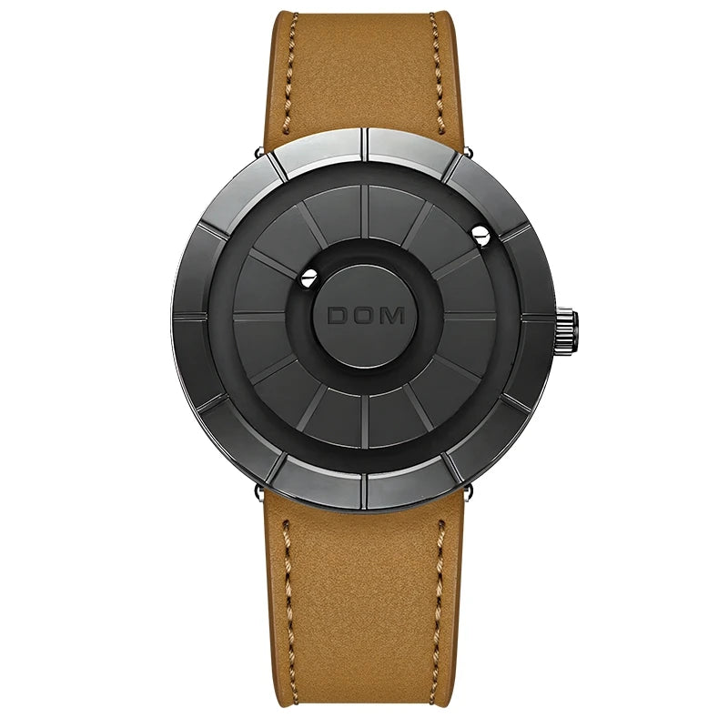 Black Gold PVD Quartz Watch with Leather Strap for Men