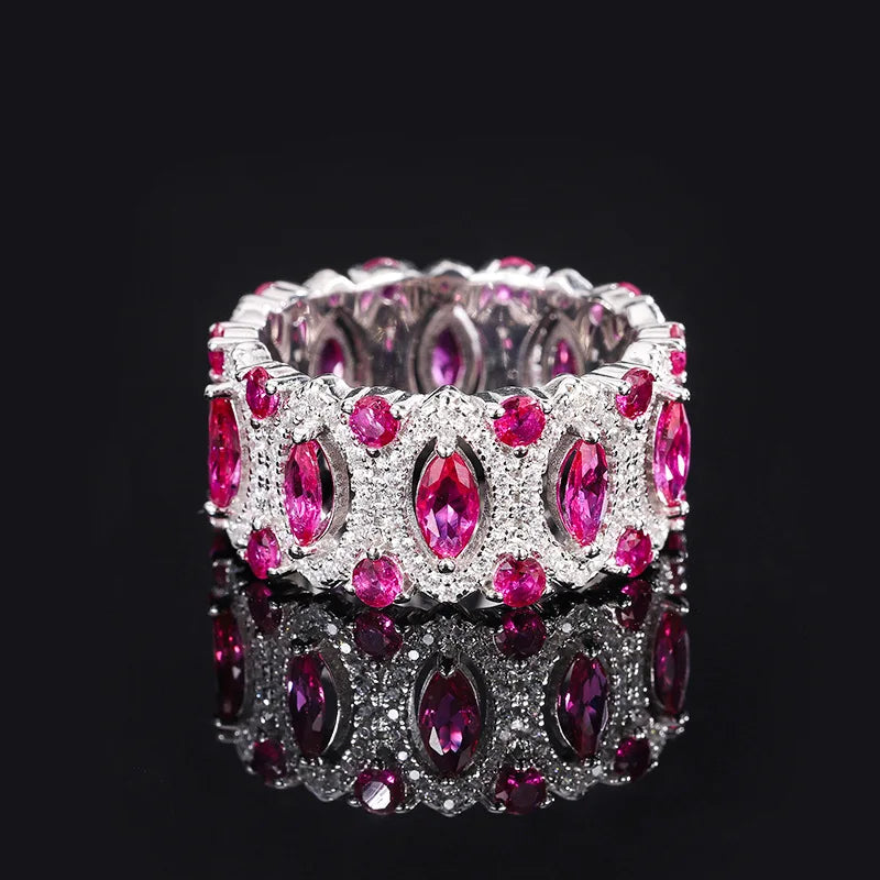 Sterling Silver Artificial Ruby Oval Eternity Band Ring for Women