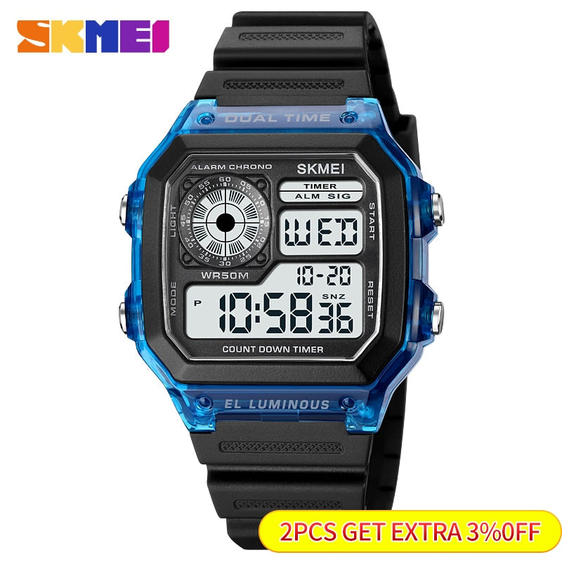 Stainless Steel Digital Sport Watch with Countdown Timer for Men