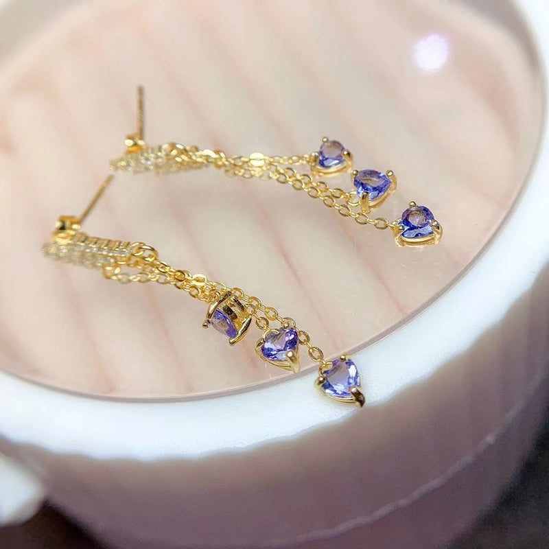 925 Sterling Silver Tanzanite Heart Drop Earrings for Women