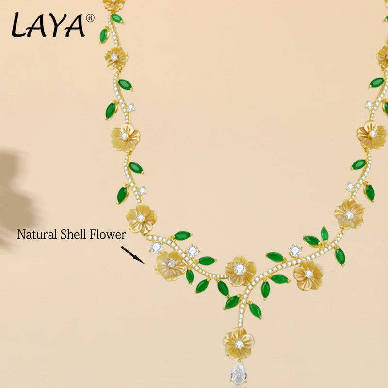 925 Sterling Silver White and Yellow Shell Flower Necklace with Zircon for Women