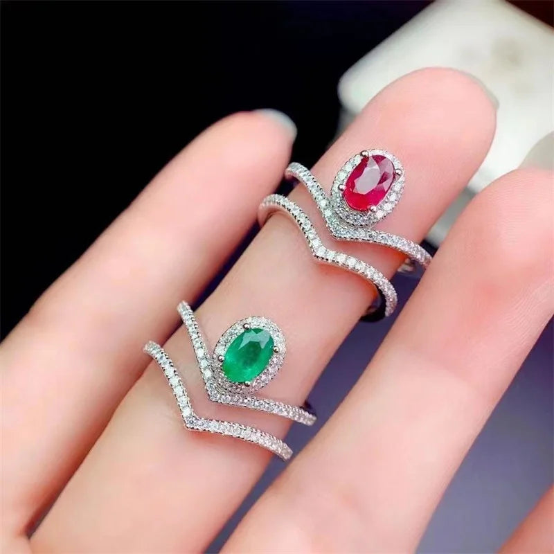 925 Silver Emerald and Ruby Ring for Women