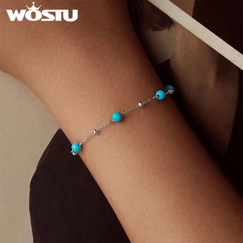 Sterling Silver Turquoise Chain Bracelet for Women