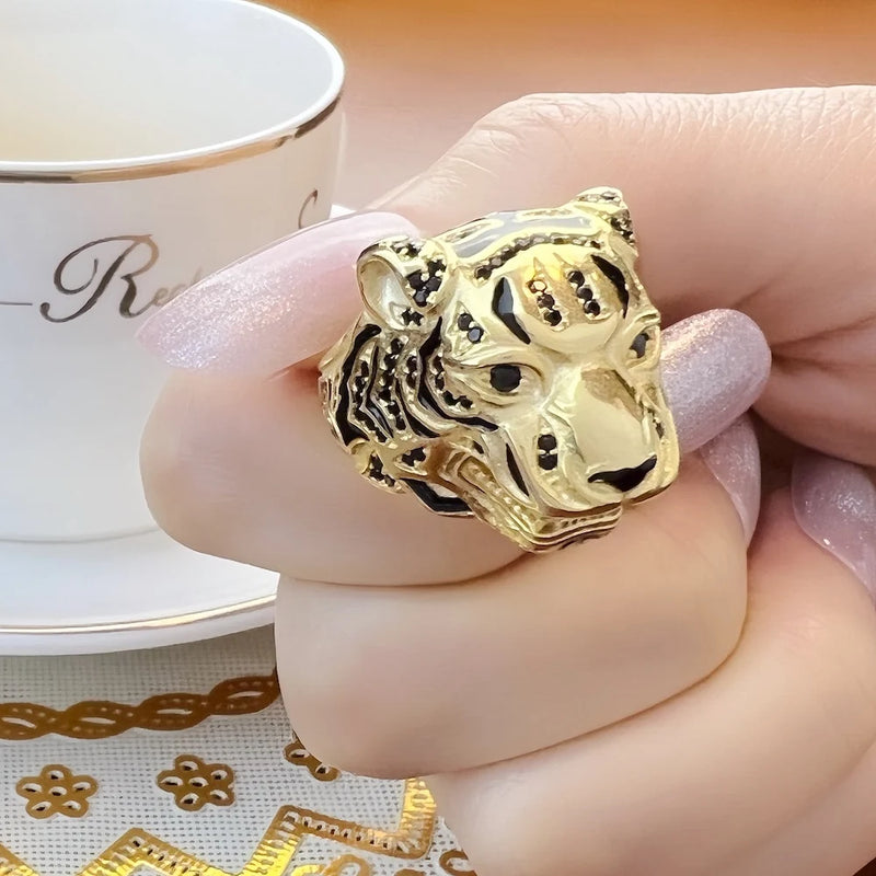 925 Sterling Silver Golden Tiger Ring For Women & Men