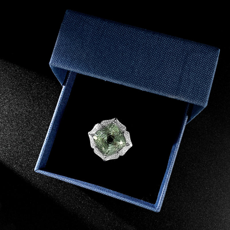 Sterling Silver Green Amethyst Ring for Women