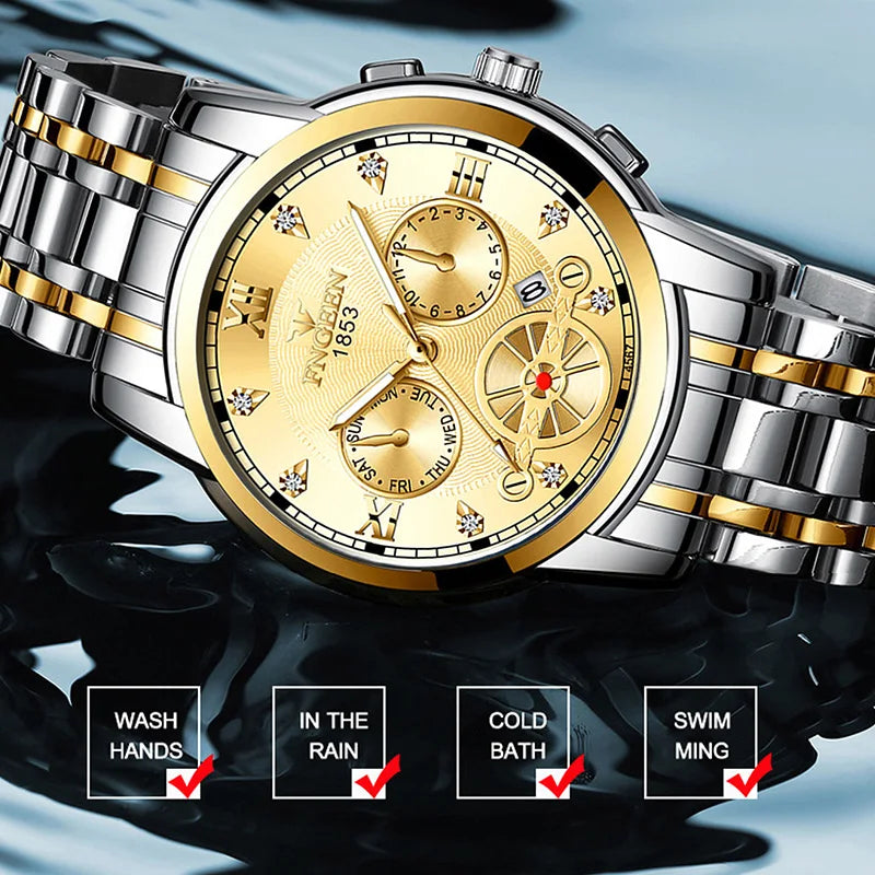 Gold Stainless Steel Quartz Watch for Men