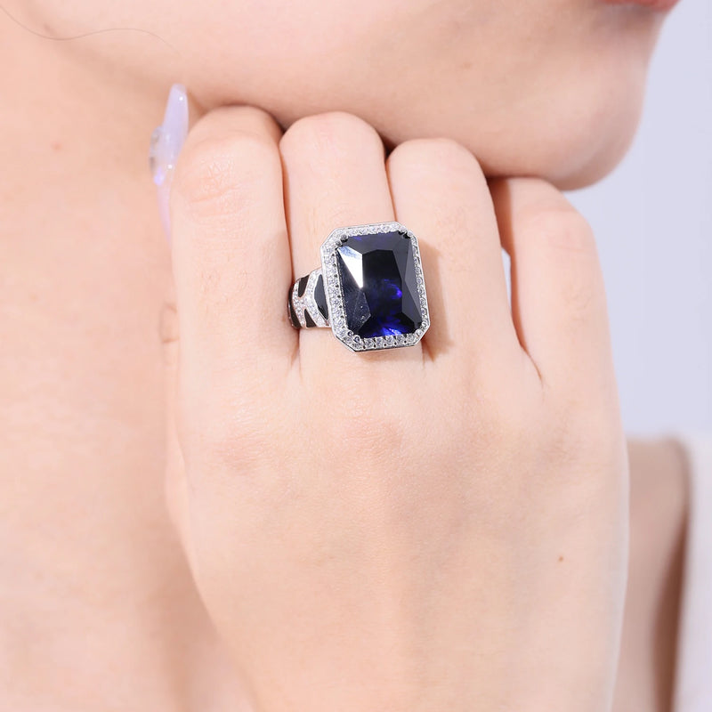 925 Sterling Silver Lab Blue Sapphire Ring for Her