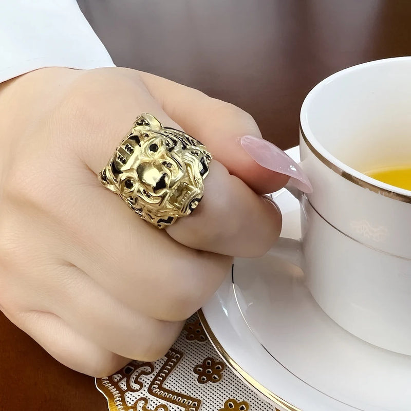 925 Sterling Silver Golden Tiger Ring For Women & Men