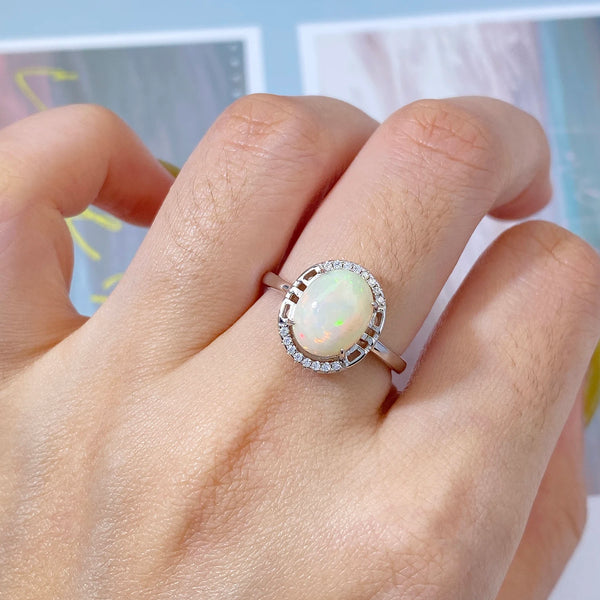 Sterling Silver Oval Opal Ring for Women