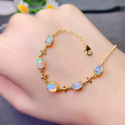 925 Sterling Silver Natural Opal Bracelet for Women