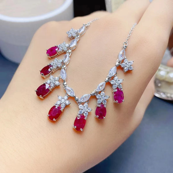 925 Sterling Silver Ruby Necklace for Women