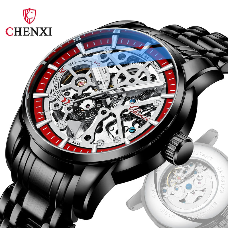 Solid Steel Automatic Hollow Luminous Mechanical Watch for Men