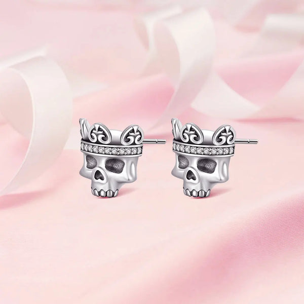 Silver .925 Crown Skull Heart Stud Earrings for Women