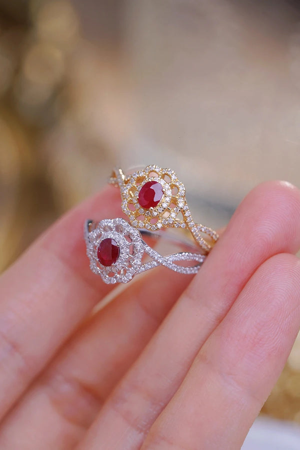 18K Gold Natural Ruby and Diamond Ring for Women