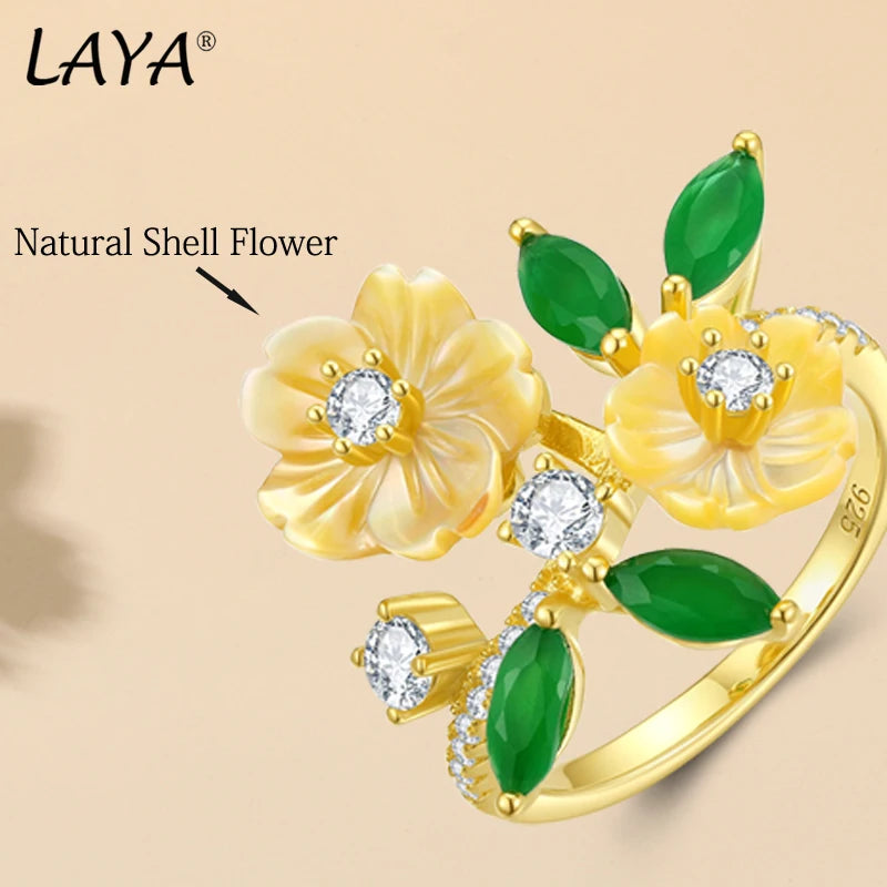 925 Sterling Silver Yellow Shell Flower Zircon Ring for Women