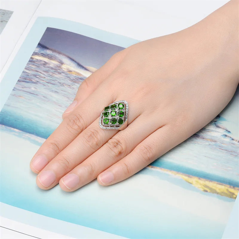 Sterling Silver Chrome Diopside Ring for Women