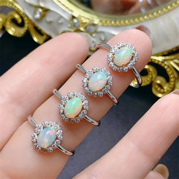 Sterling Silver Opal Wedding Ring for Women