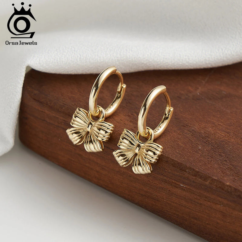 925 Silver Bow Knot Dangle Earrings for Women