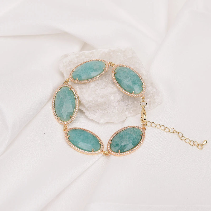 Gold Plated Green Amazonite and CZ Bracelet for Women